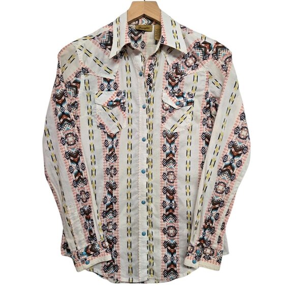 Wrangler Womens XS Western Turquois Pearl Snap Shirt Cotton Aztec Cowgirl - Picture 4 of 9